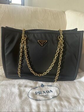 Prada Tessuto Nylon Chain Shoulder Bag Black